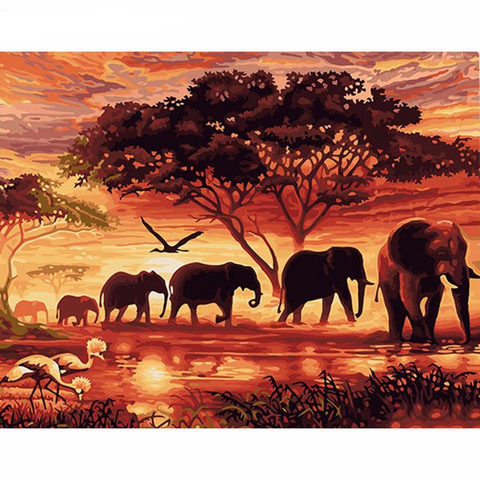 Elephants Landscape Modern Wall Art Painting