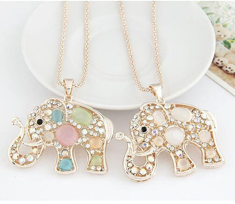Lucky Opal Elephant Long Necklace & Pendant