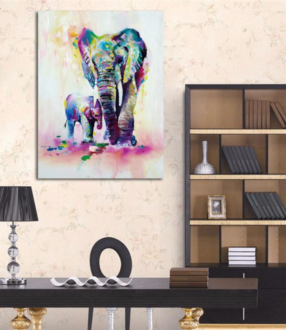 Elephant Family Pictures Watercolor Paintings Abstract Wall Art