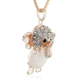 Opals Elephant Shining Crystal Necklace